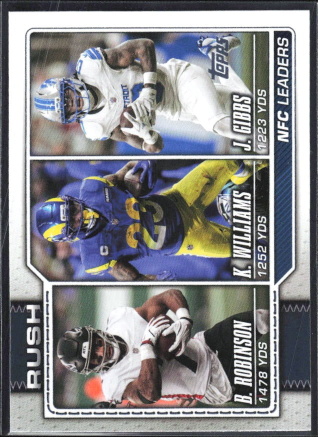 2026 Topps Flagship Football NFC Rushing Leaders (Bijan Robinson / Kyren Williams / Jahmyr Gibbs) #285 – framsida