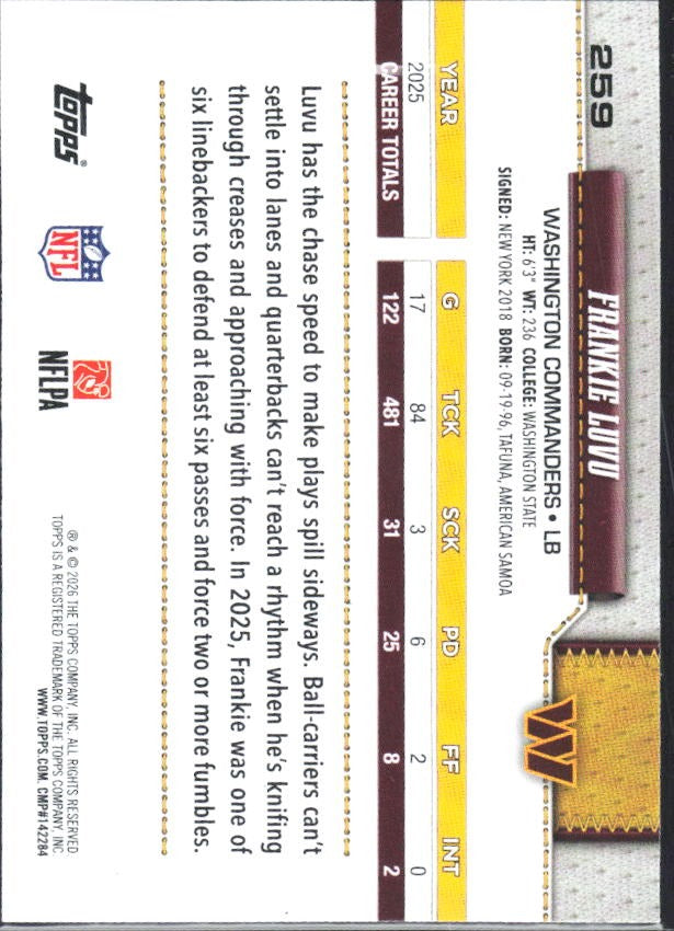 2026 Topps Flagship Football Frankie Luvu #259 – baksida
