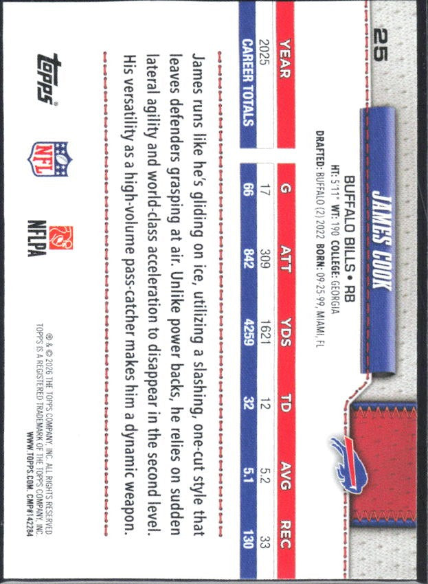 2026 Topps Flagship Football James Cook #25 – baksida