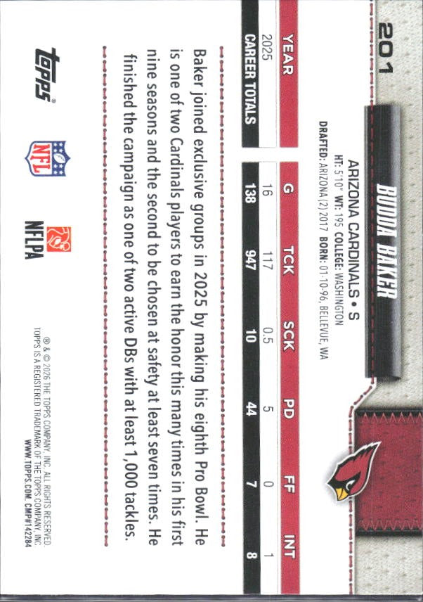 2026 Topps Flagship Football Budda Baker #201 – baksida