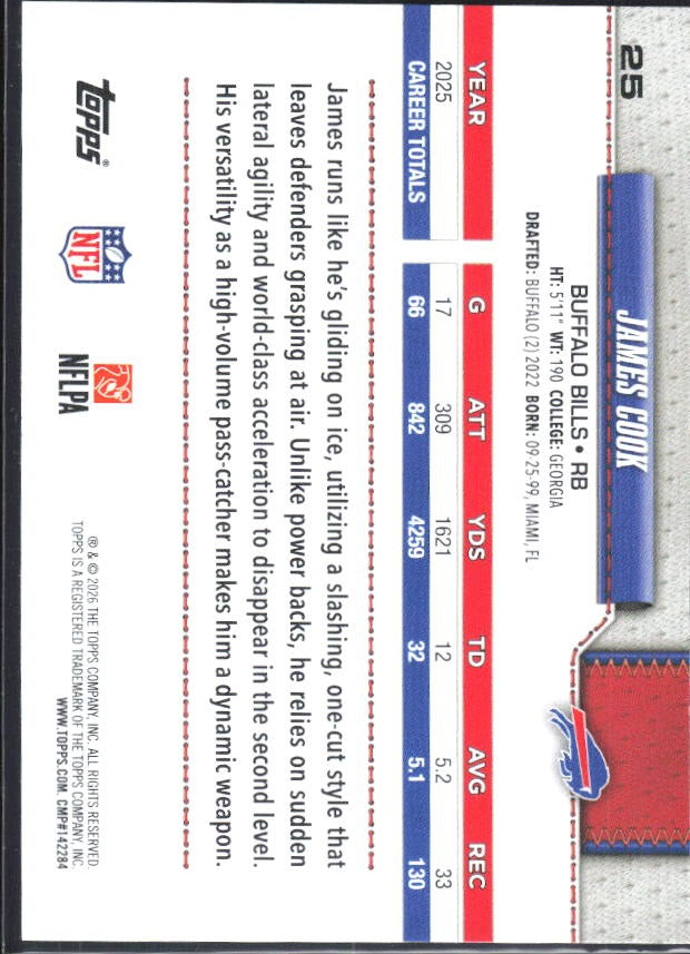 2026 Topps Flagship Football James Cook #25 – baksida