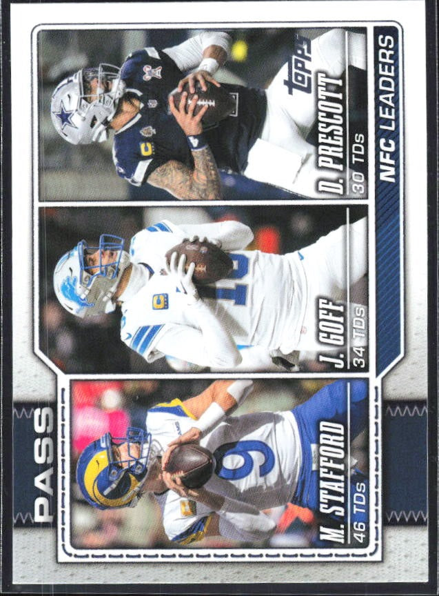 2026 Topps Flagship Football NFC Passing Leaders (Matthew Stafford / Dak Prescott / Jared Goff) #281 – framsida