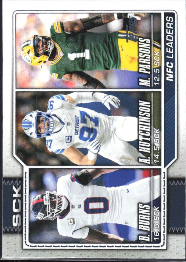 2026 Topps Flagship Football NFC Sack Leaders (Aidan Hutchinson / Brian Burns / Micah Parsons) #287 – framsida