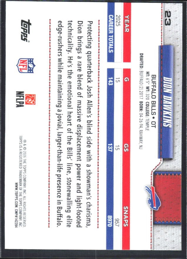 2026 Topps Flagship Football Dion Dawkins #23 – baksida