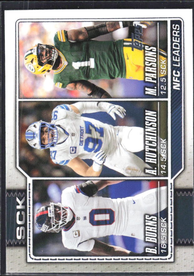 2026 Topps Flagship Football NFC Sack Leaders (Aidan Hutchinson / Brian Burns / Micah Parsons) #287 – framsida