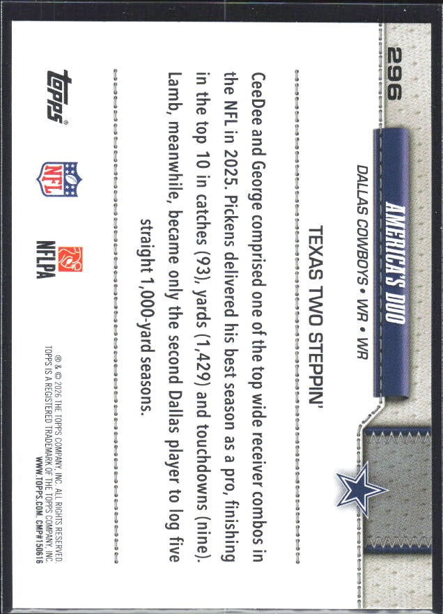 2026 Topps Flagship Football America's Duo #296 – baksida