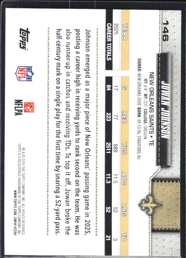 2026 Topps Flagship Football Juwan Johnson #146 – baksida