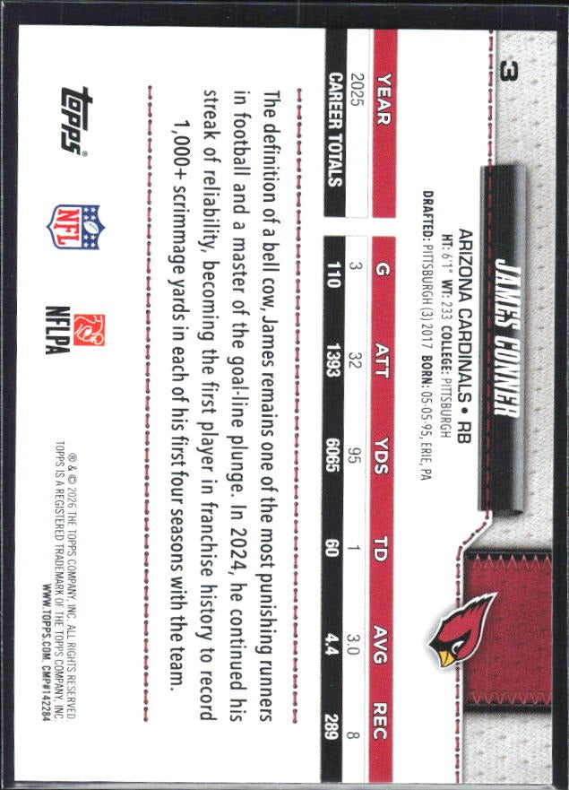 2026 Topps Flagship Football James Conner #3 – baksida
