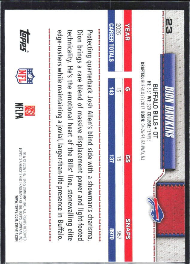 2026 Topps Flagship Football Dion Dawkins #23 – baksida