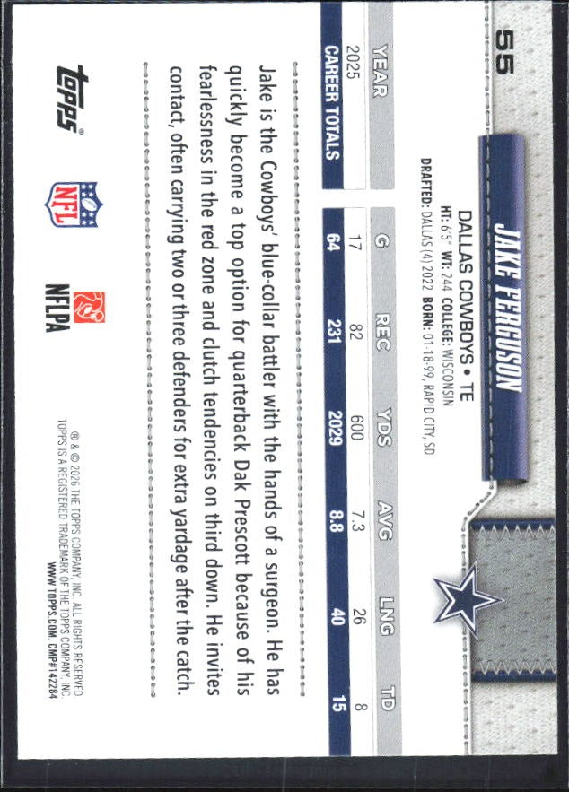 2026 Topps Flagship Football Jake Ferguson #55 – baksida