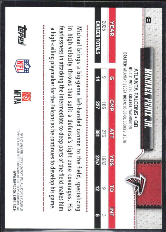 2026 Topps Flagship Football Michael Penix Jr. #8 – baksida