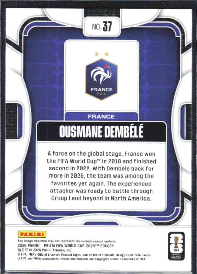 Ousmane Dembele 2026 Prizm World Cup Base baksida