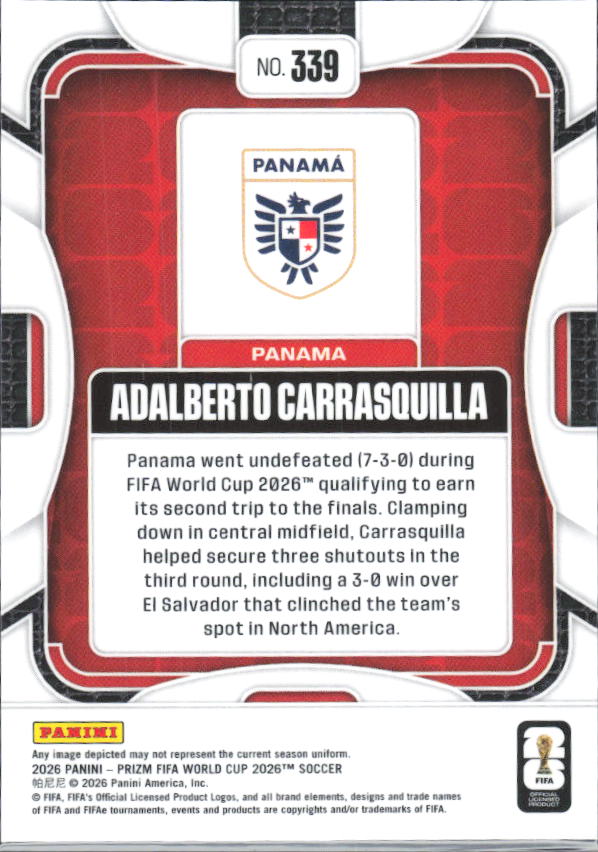 Adalberto Carrasquilla 2026 Prizm World Cup Base baksida SKU 10683