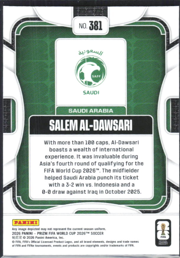 Salem Al-Dawsari 2026 Prizm World Cup Base baksida SKU 10684