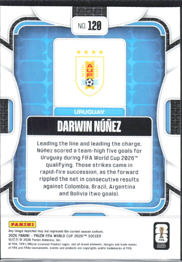 Darwin Nunez 2026 Prizm World Cup Base baksida SKU 10685