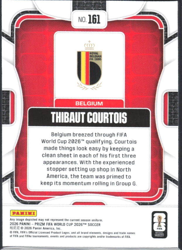 Thibaut Courtois 2026 Prizm World Cup Base baksida SKU 10690