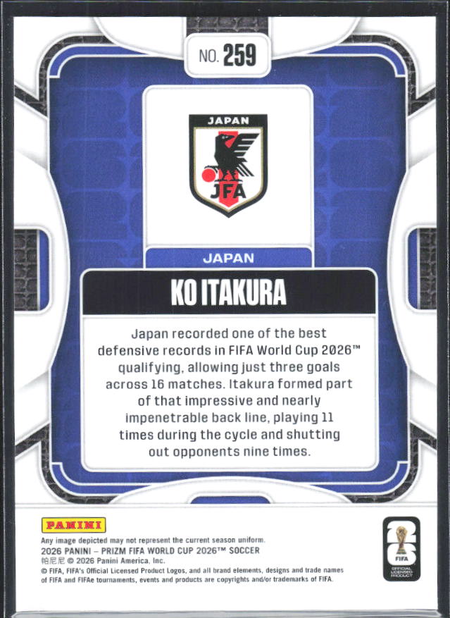 Ko Itakura 2026 Prizm World Cup Base baksida SKU 10703