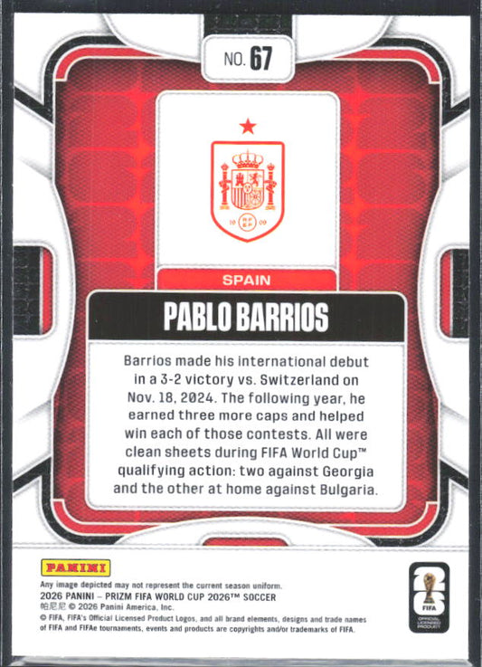 Pablo Barrios 2026 Prizm World Cup Base baksida SKU 10706