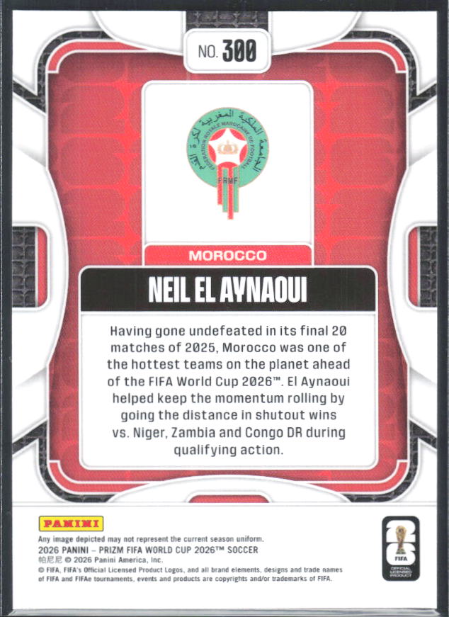 Neil El Aynaoui 2026 Prizm World Cup Base baksida SKU 10713