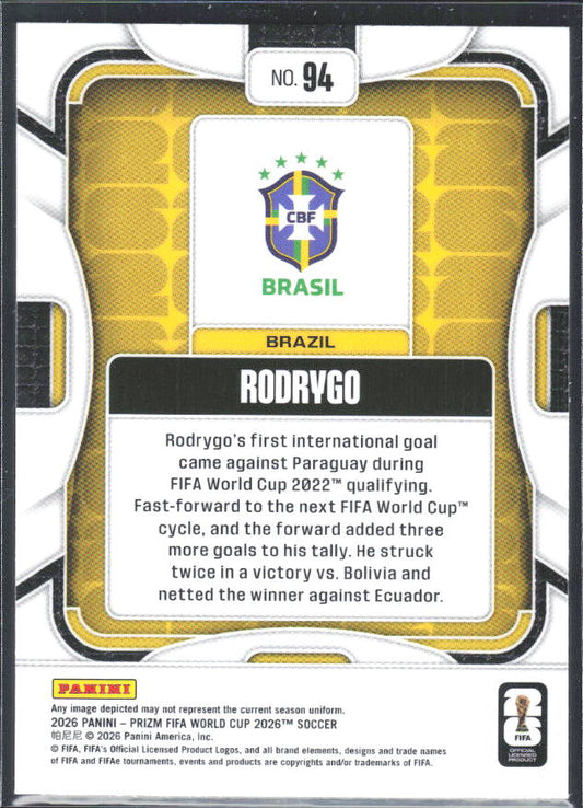 Rodrygo 2026 Prizm World Cup Base baksida SKU 10714