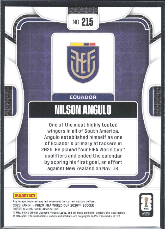 Nilson Angulo 2026 Prizm World Cup Base baksida SKU 10719