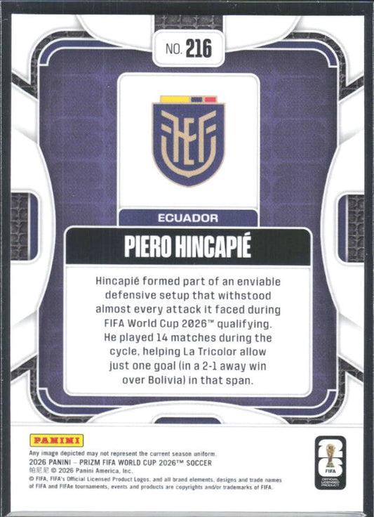 Piero Hincapie 2026 Prizm World Cup Base baksida SKU 10722