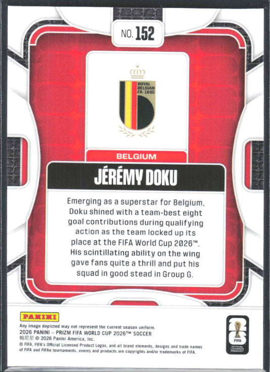 Jeremy Doku 2026 Prizm World Cup Base baksida SKU 10726