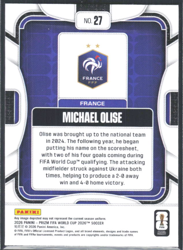 Michael Olise 2026 Prizm World Cup Base baksida SKU 10730