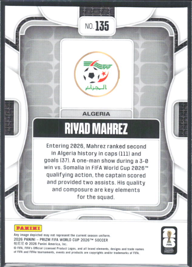Riyad Mahrez 2026 Prizm World Cup Base baksida SKU 10735