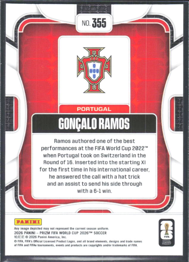 Goncalo Ramos 2026 Prizm World Cup Base baksida SKU 10737