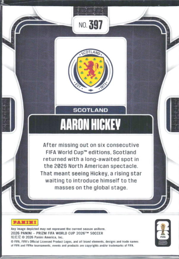 Aaron Hickey 2026 Prizm World Cup Base baksida SKU 10744