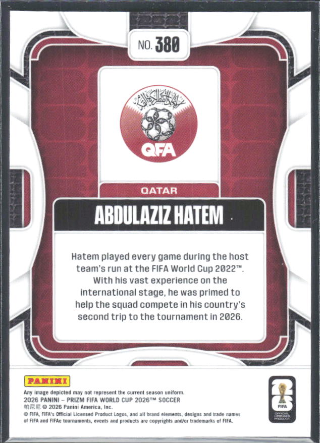 Abdulaziz Hatem 2026 Prizm World Cup Base baksida SKU 10757