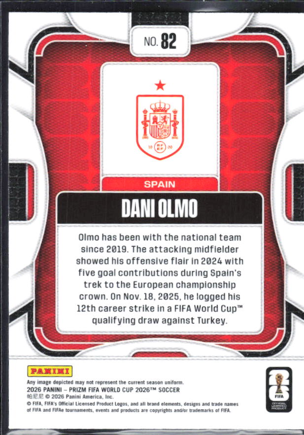 Dani Olmo 2026 Prizm World Cup Base baksida SKU 10758