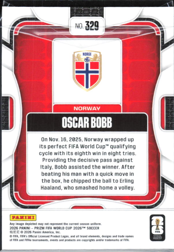 Oscar Bobb 2026 Prizm World Cup Base baksida SKU 10762