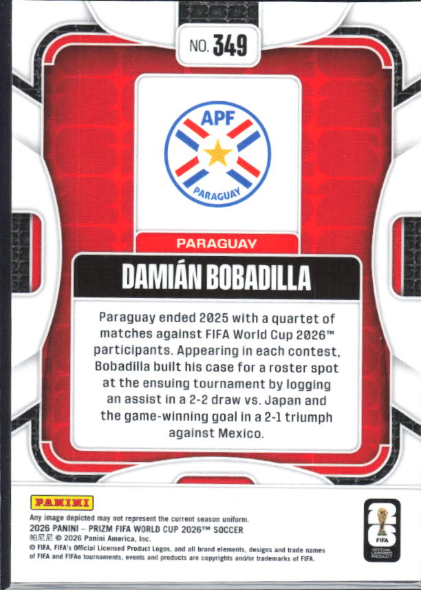 Damian Bobadilla 2026 Prizm World Cup Base baksida SKU 10778