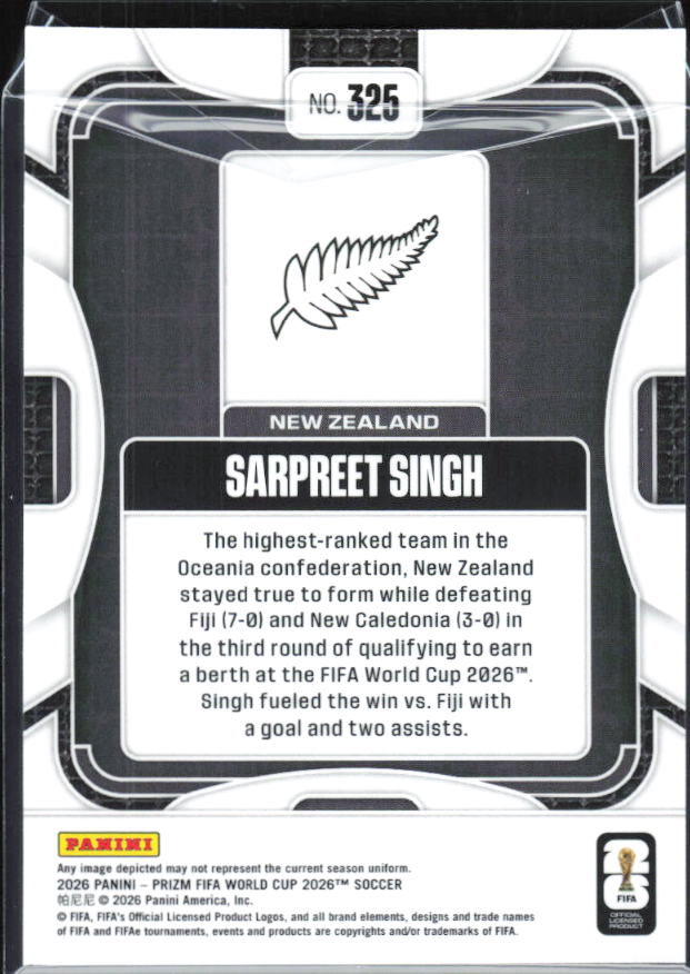 Sarpreet Singh 2026 Prizm World Cup Base baksida SKU 10784
