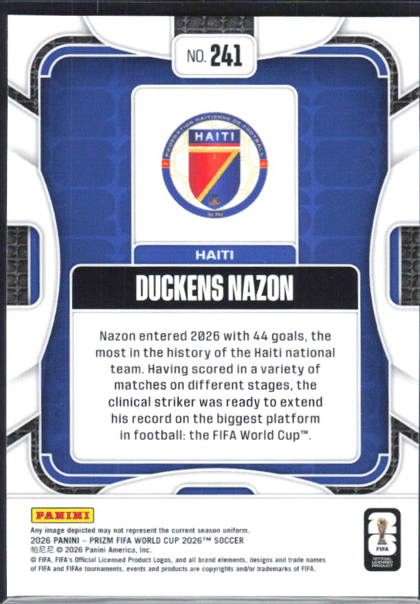 Duckens Nazon 2026 Prizm World Cup Base baksida SKU 10791