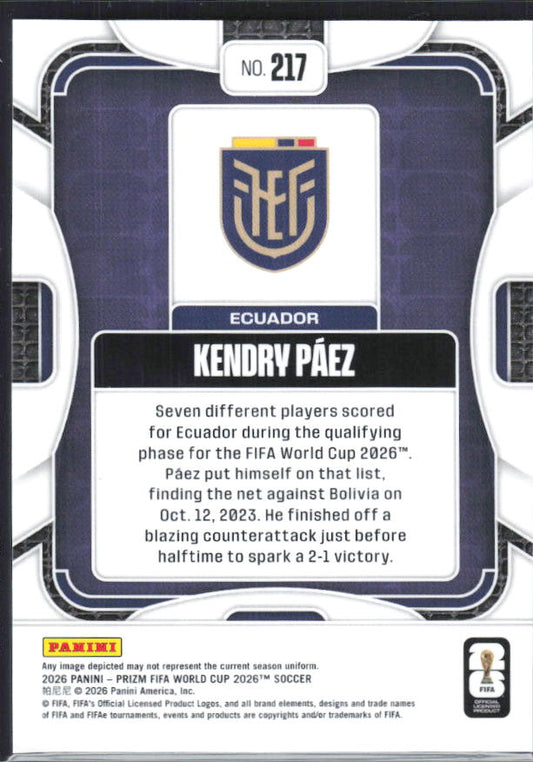 Kendry Paez 2026 Prizm World Cup Base baksida SKU 10801