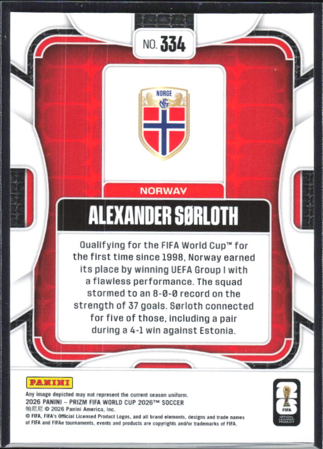 Alexander Sorloth 2026 Prizm World Cup Base baksida SKU 10806