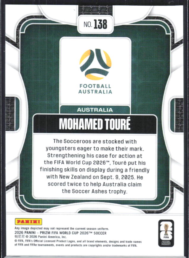 Mohamed Touré 2026 Prizm World Cup Base baksida SKU 10812
