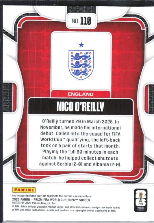 Nico O'Reilly 2026 Prizm World Cup Base baksida SKU 10814