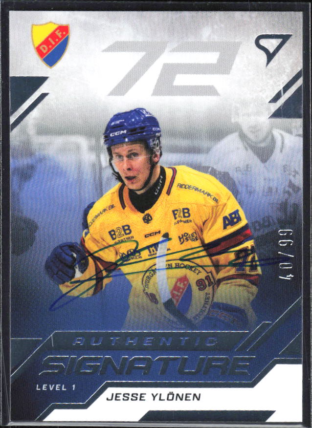2025-26 SportZoo SHL S1 #SL1-JY Jesse Ylönen Authentic Signature Level 1 40/99 – framsida