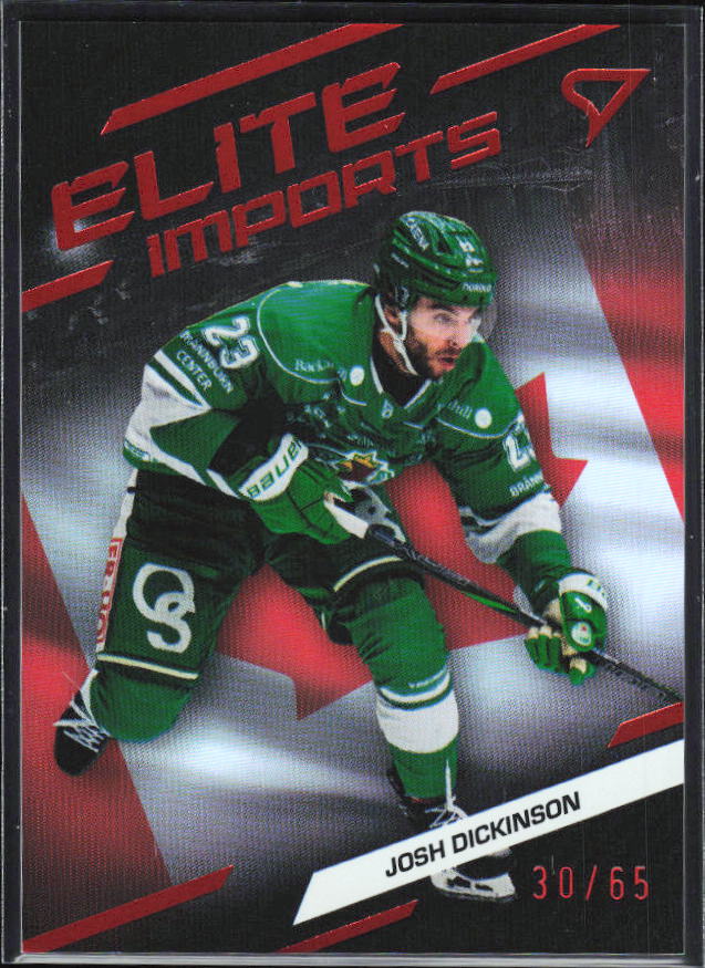 2025-26 SportZoo SHL S1 #EI-21 Josh Dickinson Elite Imports Light Copper 30/65 – framsida