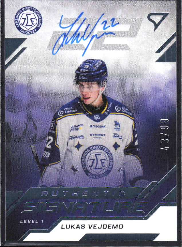 2025-26 SportZoo SHL S1 #SL1-LV Lukas Vejdemo Authentic Signature Level 1 43/99 – framsida