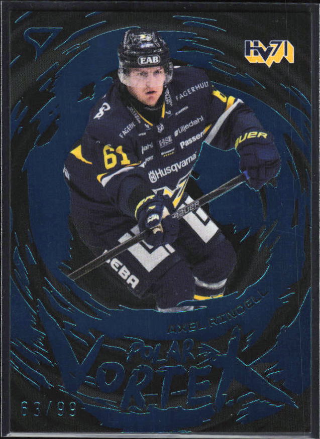 2025-26 SportZoo SHL S1 #PV-41 Axel Rindell Polar Vortex Steel Blue 63/99 – framsida