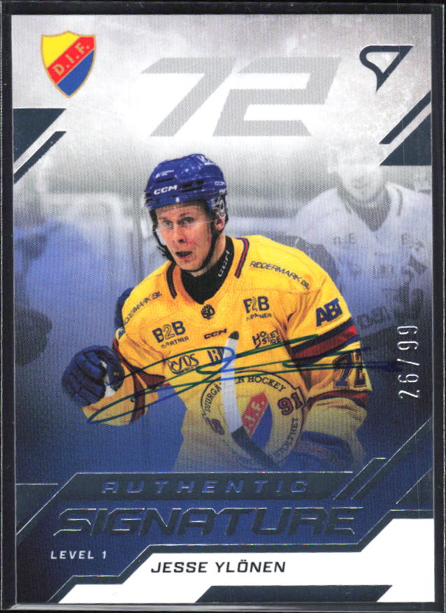 2025-26 SportZoo SHL S1 #SL1-JY Jesse Ylönen Authentic Signature Level 1 26/99 – framsida