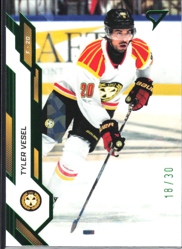 2025-26 SportZoo SHL S1 #036 Tyler Vesel Shamrock Green 18/30 – framsida