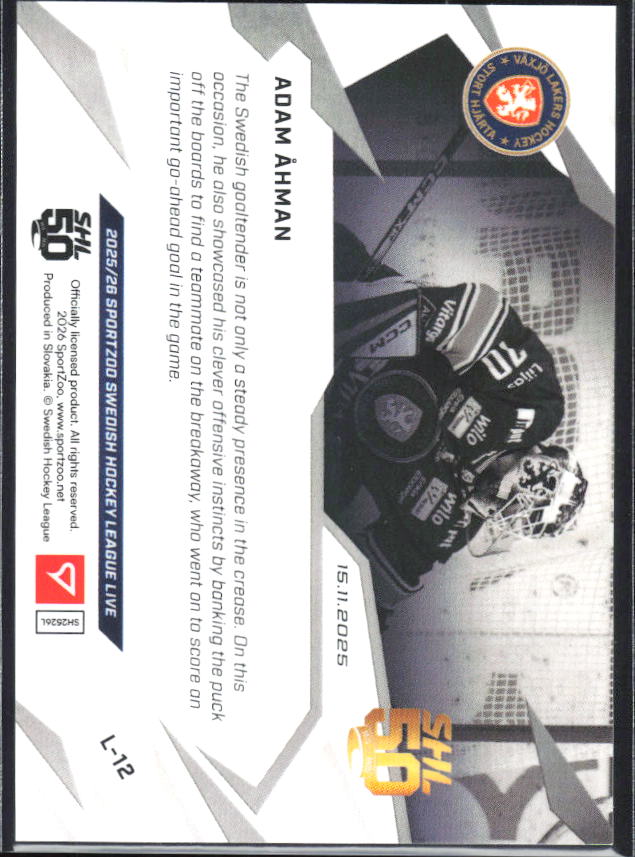 2025-26 SportZoo SHL LIVE #L-12 Adam Åhman 12/58 – baksida