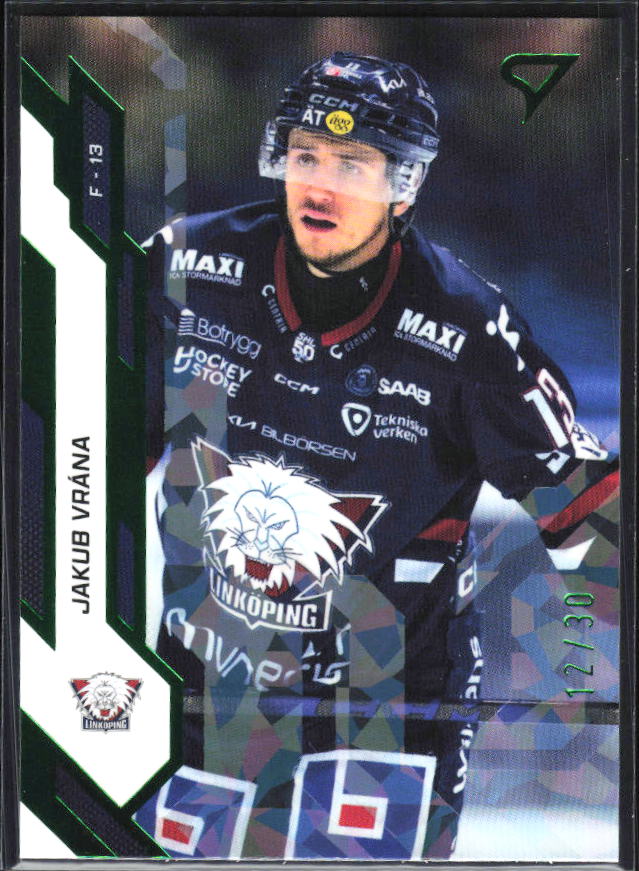 2025-26 SportZoo SHL S1 #216 Jakub Vrána Shamrock Green 12/30 – framsida
