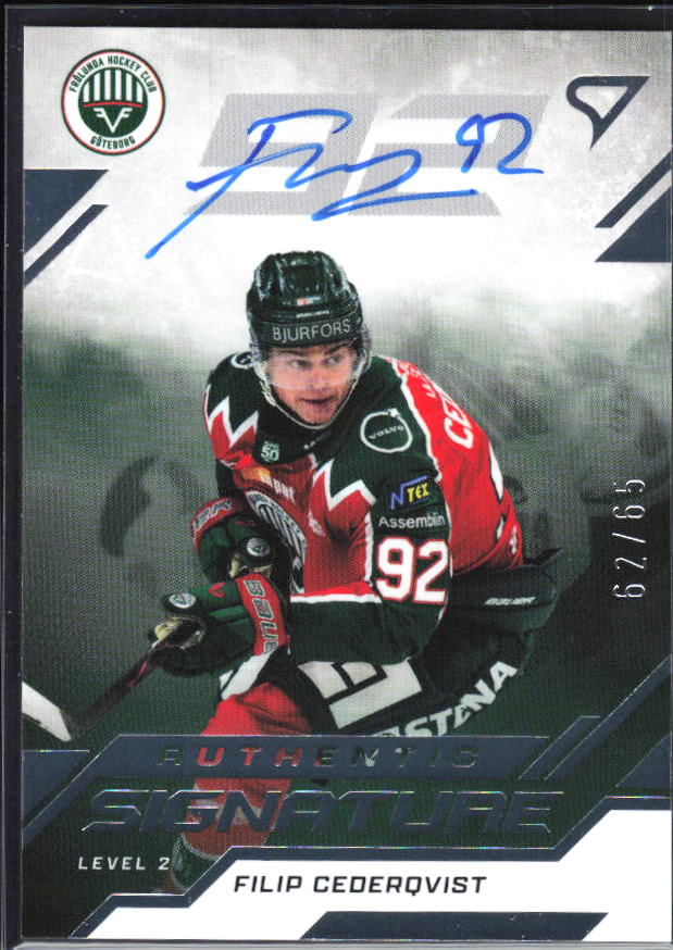 2025-26 SportZoo SHL S1 #SL2-FC Filip Cederqvist Authentic Signature Level 2 62/65 – framsida